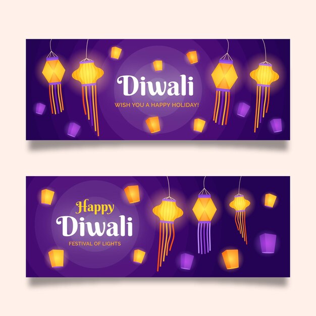 Banners de diwali con lámparas