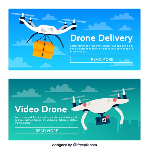 Vector gratuito banners de dron de reparto y video