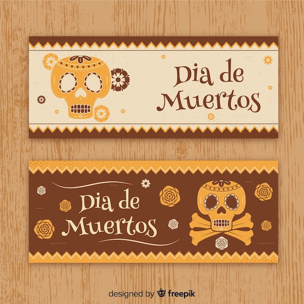 Banners elegantes del día de los muertos con estilo vintage