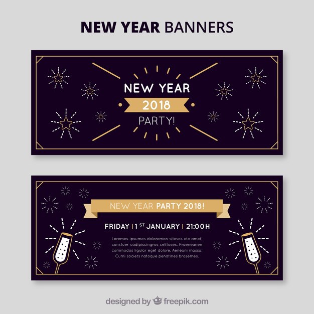 Banners elegantes de fiesta de año nuevo 2018