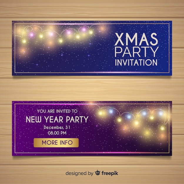 Vector gratuito banners elegantes de fiesta de fin de año con diseño realista