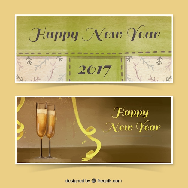 Vector gratuito banners elegantes pintados con acuarela para año nuevo