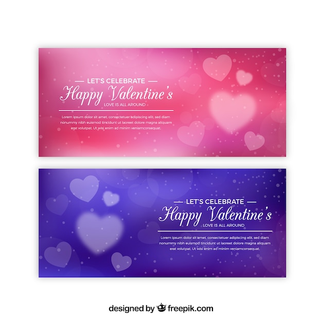 Vector gratuito banners elegantes rojos y azules para el día de san valentin