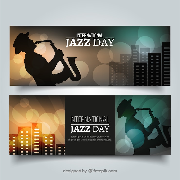 Vector gratuito banners elegantes con saxofonista 
