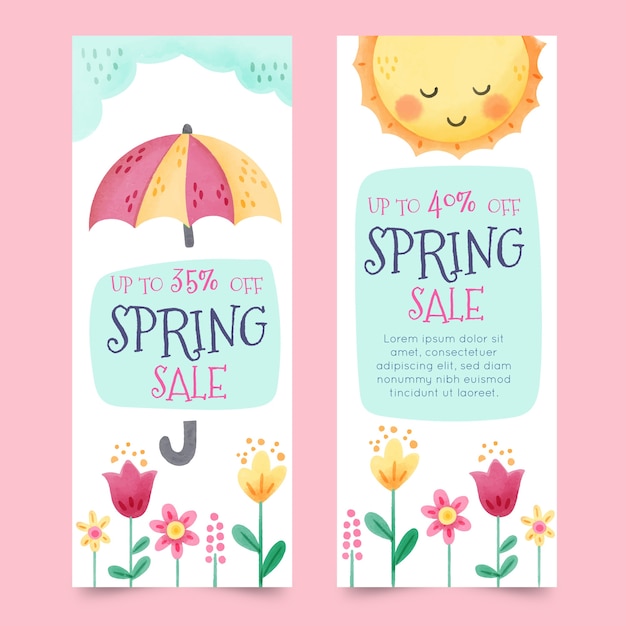 Banners con elementos coloridos de primavera