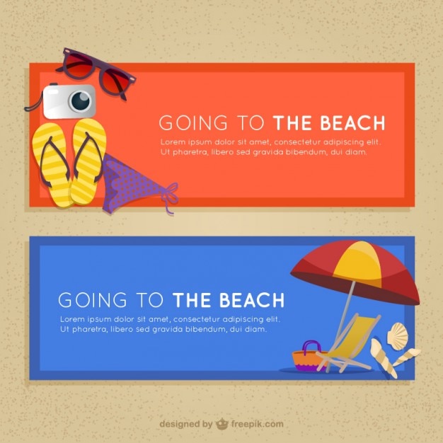 Vector gratuito banners con elementos de verano de playa