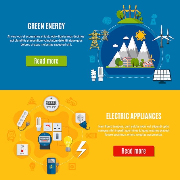 Banners de energía verde y electrodomésticos