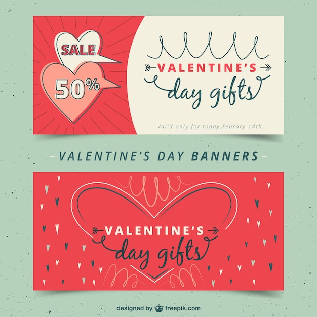 Banners esbozados de rebajas del día de san valentín