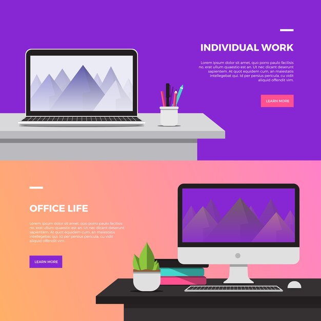 Banners de escritorio de trabajo creativo