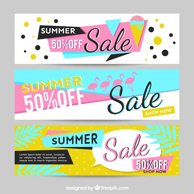 Banners estilo memphis para las rebajas de verano