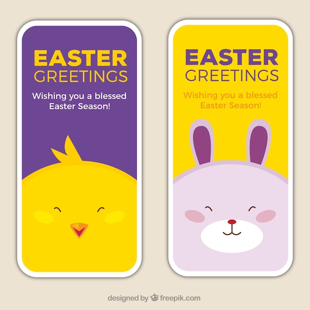 Vector gratuito banners de felicitación de pascua con adorables animales