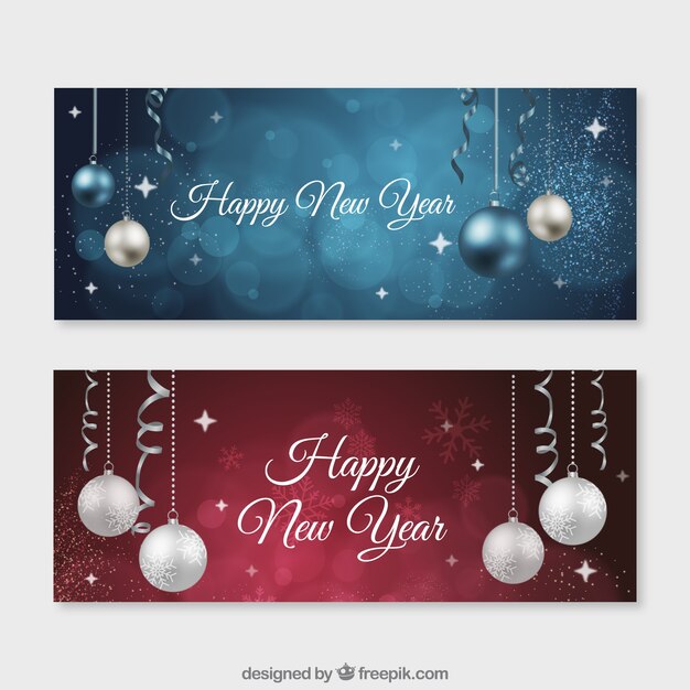 Banners de feliz año nuevo de bolas