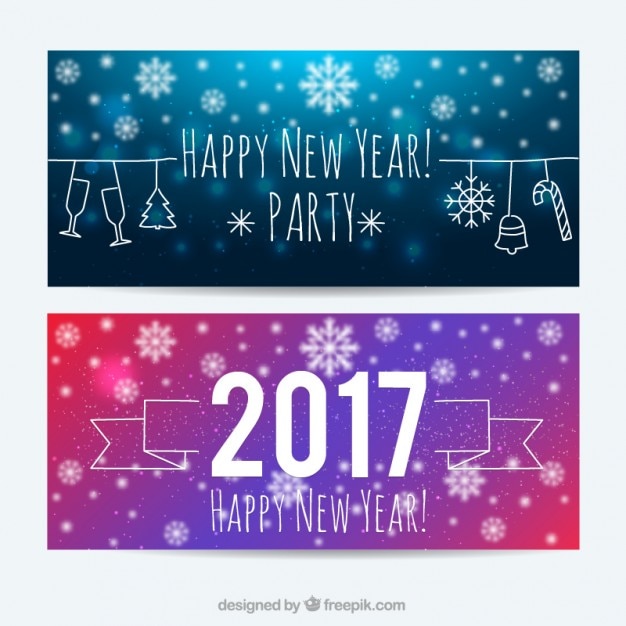 Vector gratuito banners de feliz año nuevo con copos de nieve