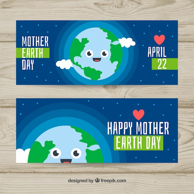 Vector gratuito banners feliz día de la madre tierra