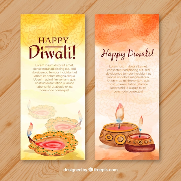 Banners de feliz diwali de acuarela