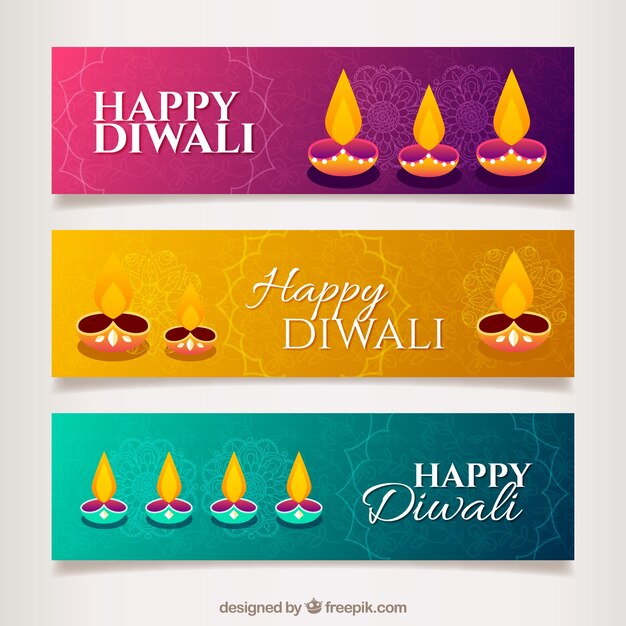 Banners de feliz diwali con velas