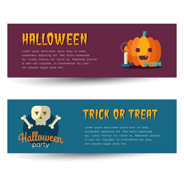Banners de feliz halloween con iconos planos
