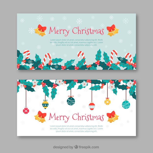 Banners de feliz navidad con adornos 