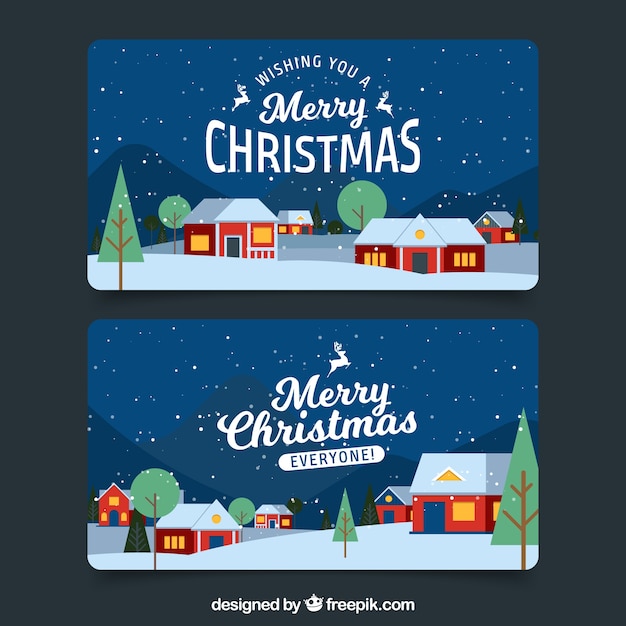 Vector gratuito banners de feliz navidad con bonitas casas