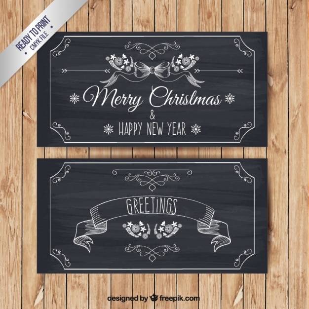 Banners de feliz navidad en estilo pizarra