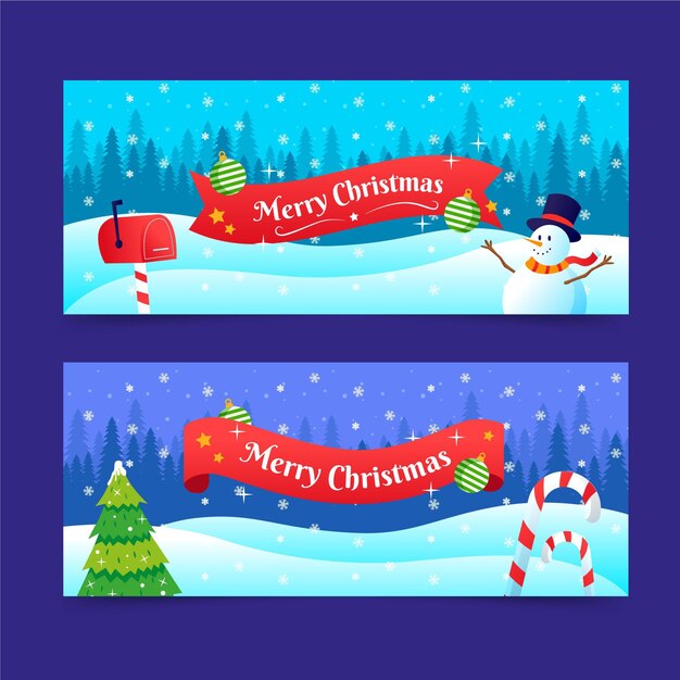 Banners de feliz navidad con muñeco de nieve