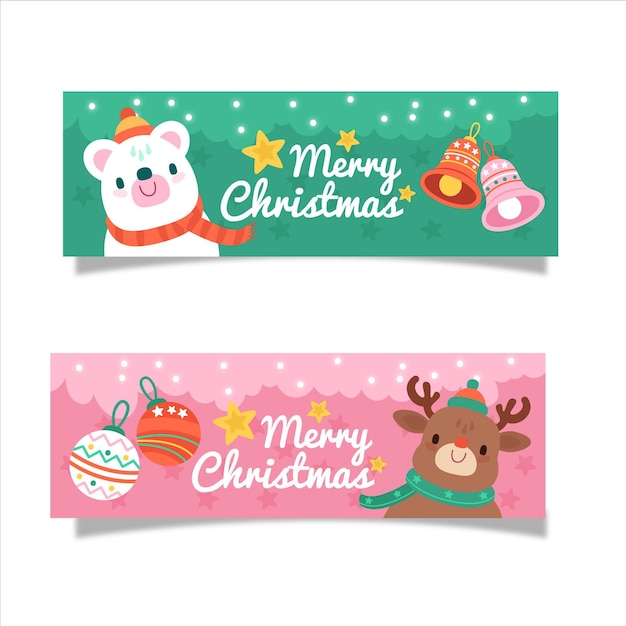 Banners de feliz navidad con personajes lindos