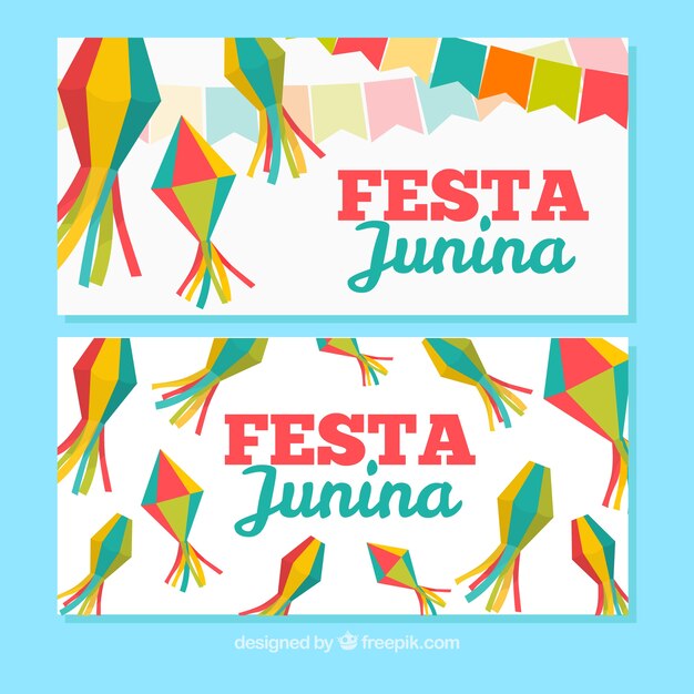 Banners de festa junina con decoración tradicional