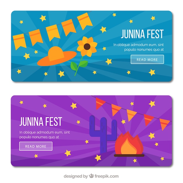 Banners de festa junina en diseño plano