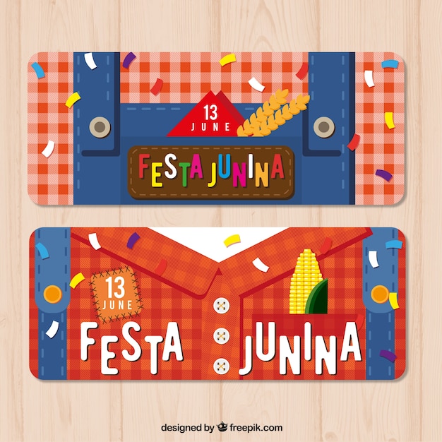 Vector gratuito banners de festa junina con ropa tradicional