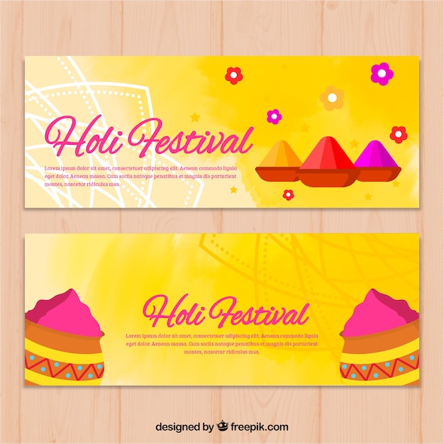 Vector gratuito banners del festival holi dibujados a mano