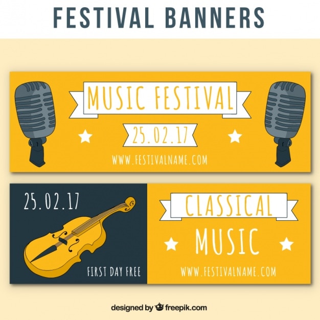 Vector gratuito banners de festival de música dibujados a mano