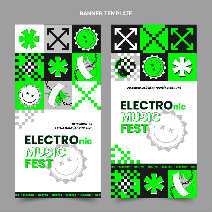 Vector gratuito banners de festival de música de mosaico de diseño plano verticales