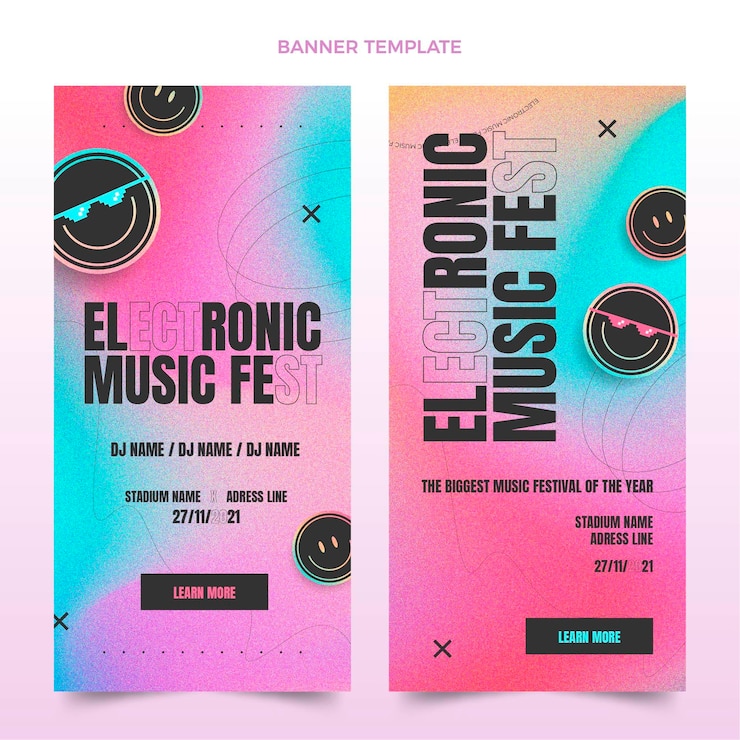 Vector gratuito banners de festival de música de textura degradada