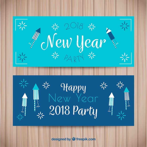 Vector gratuito banners de fiesta de año nuevo 2018 en azul