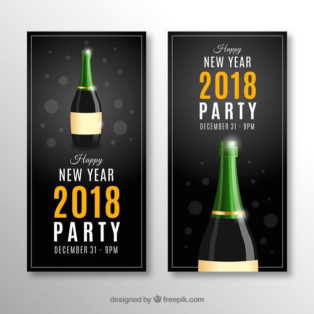 Banners de fiesta de año nuevo 2018 con champagne
