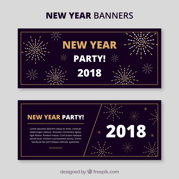 Banners de fiesta de año nuevo 2018 en negro