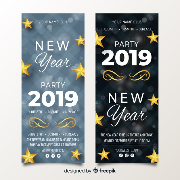 Banners de fiesta de año nuevo 2019 realista