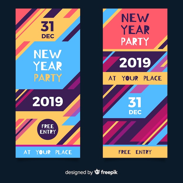 Vector gratuito banners fiesta año nuevo 2019