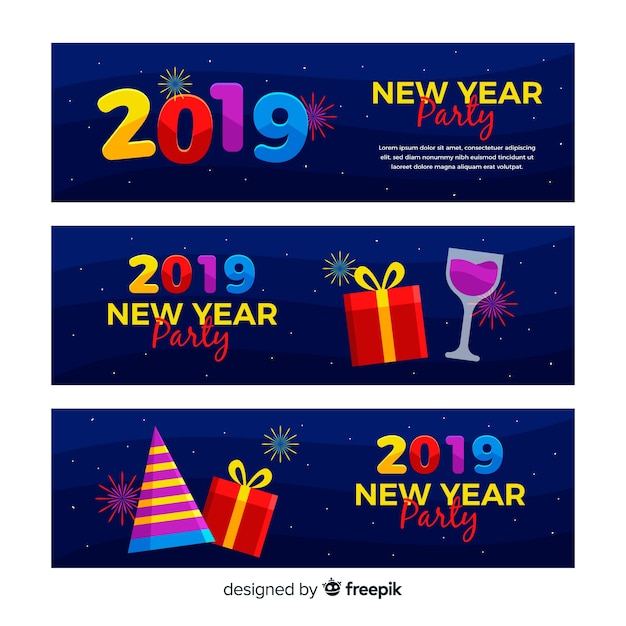 Vector gratuito banners de fiesta de año nuevo 2019