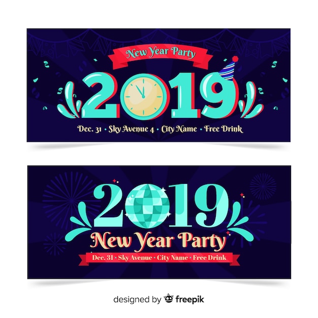 Banners de fiesta de año nuevo 2019