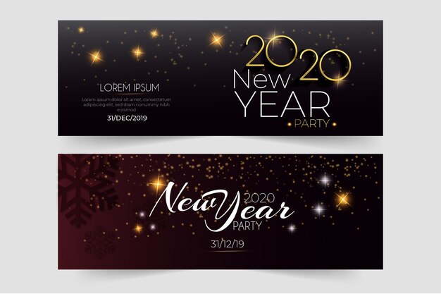 Banners de fiesta de año nuevo 2020 dibujados a mano