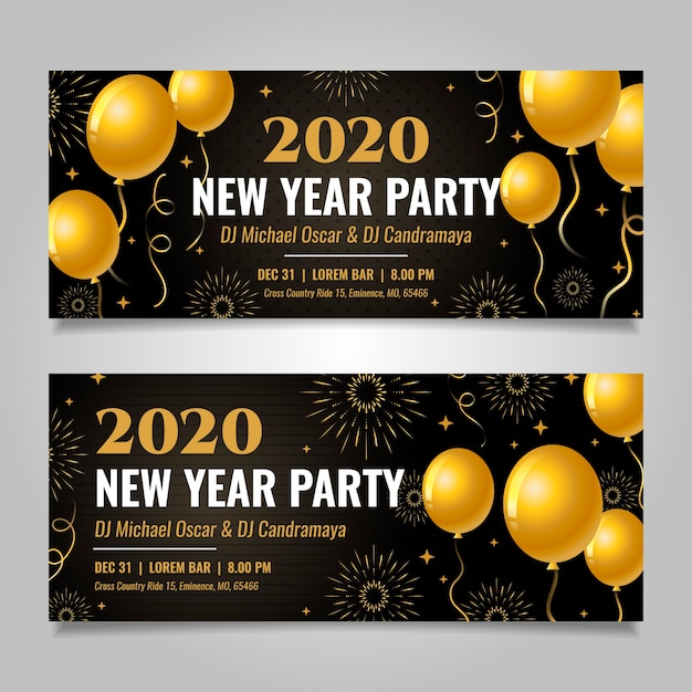 Banners de fiesta de año nuevo 2020 en diseño plano