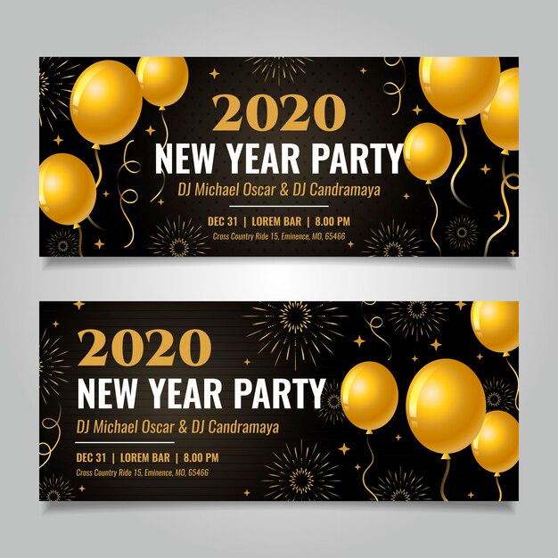 Banners de fiesta de año nuevo 2020 en diseño plano