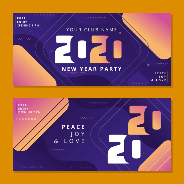 Banners de fiesta de año nuevo 2020 en diseño plano