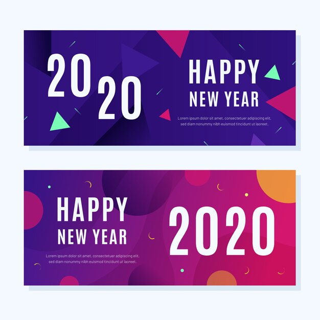 Banners de fiesta de año nuevo 2020 en diseño plano