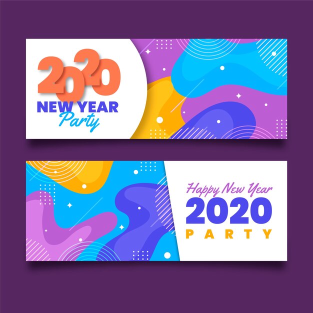 Banners de fiesta de año nuevo 2020 en diseño plano