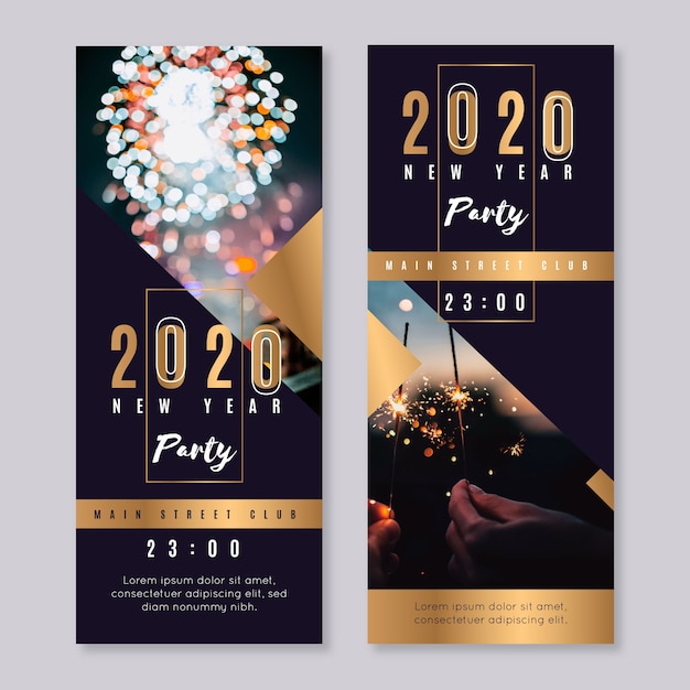 Vector gratuito banners de fiesta de año nuevo 2020 con foto