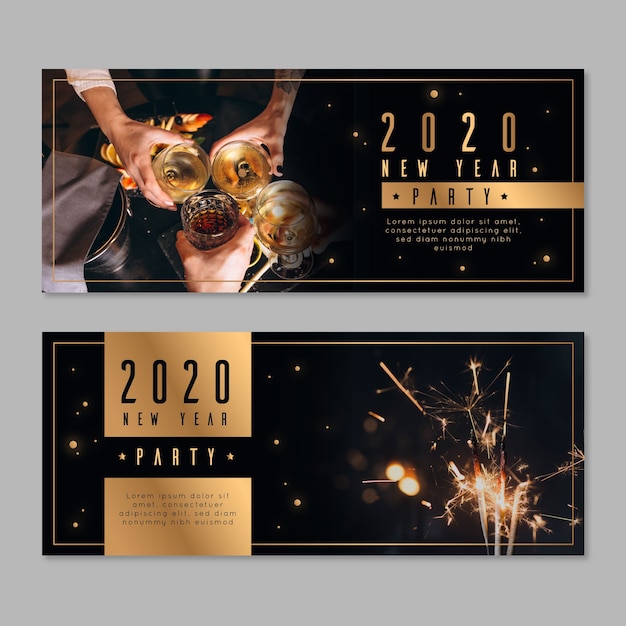 Banners de fiesta de año nuevo 2020 con foto