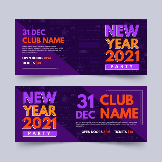 Banners de fiesta de año nuevo 2021 en diseño plano