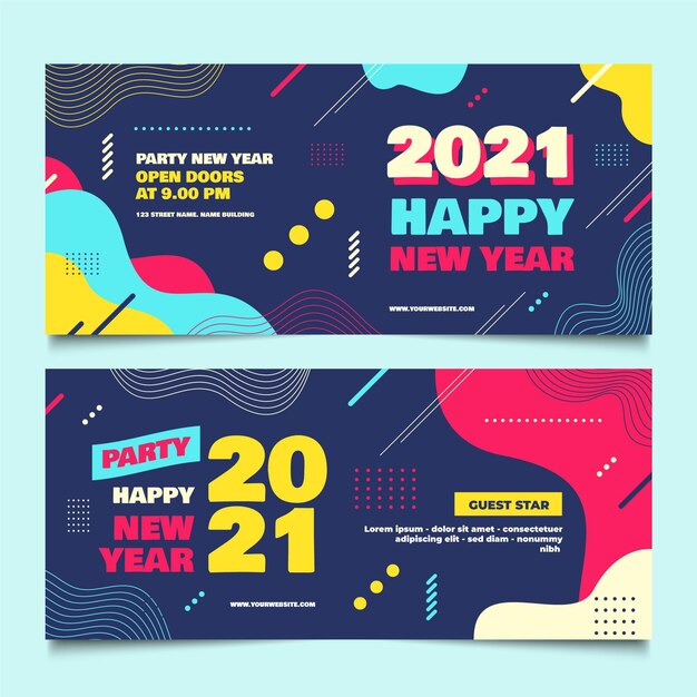 Banners de fiesta de año nuevo 2021 en diseño plano